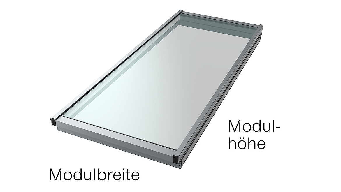 LAMILUX Modulares Glasdach Darstellung der Modulbreite und Modulhöhe