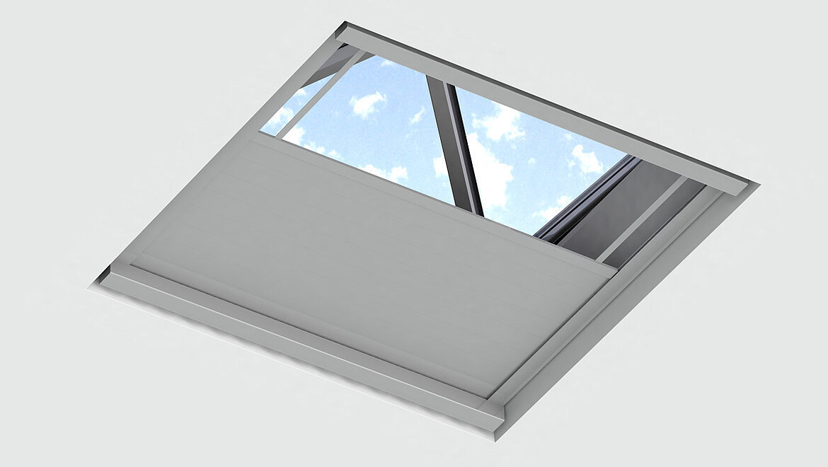 Sonnenschutz innenliegend mit Sicherheitszugbändern Flachdach Fenster Sonnenschutz