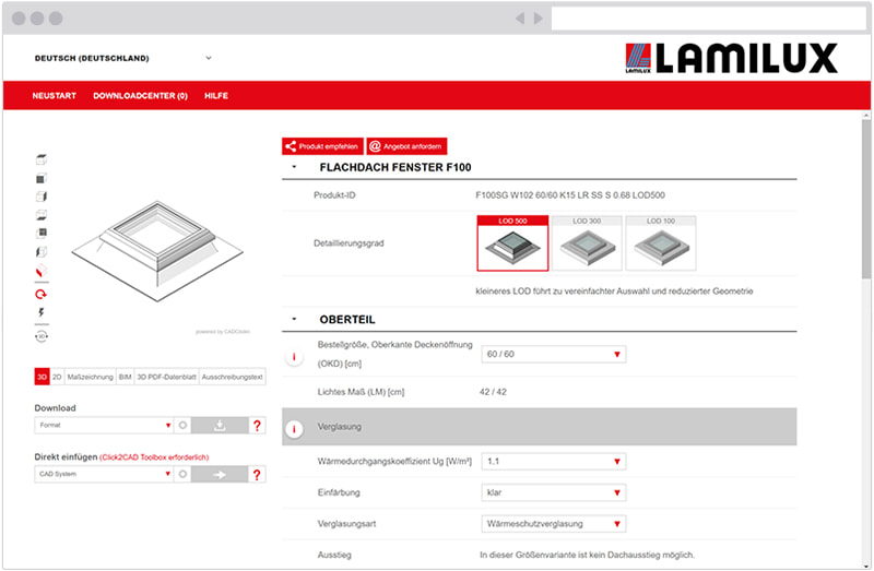 LAMILUX Produktkonfigurator