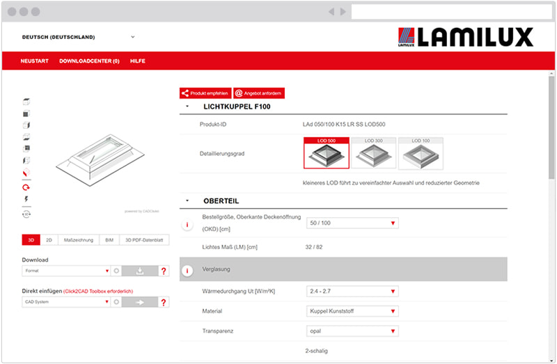 LAMILUX Produktkonfigurator