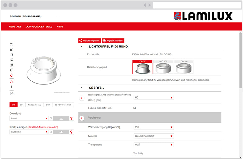 LAMILUX Produktkonfigurator